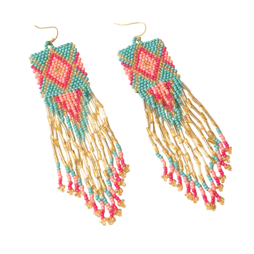 Gilded Arena Beaded Fringe Earrings in Rodeo Blue