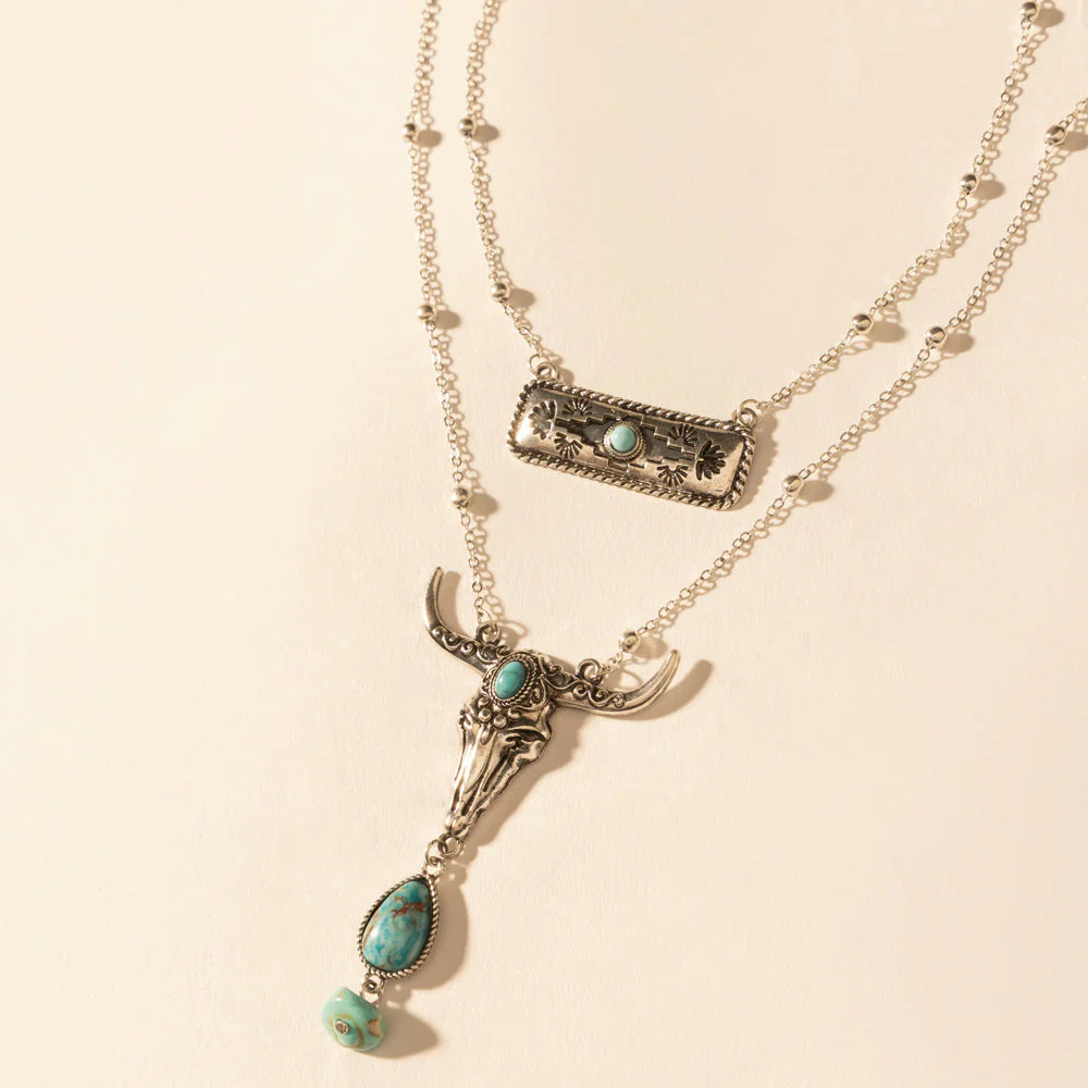 Twin Horn Layered Necklace in Turquoise