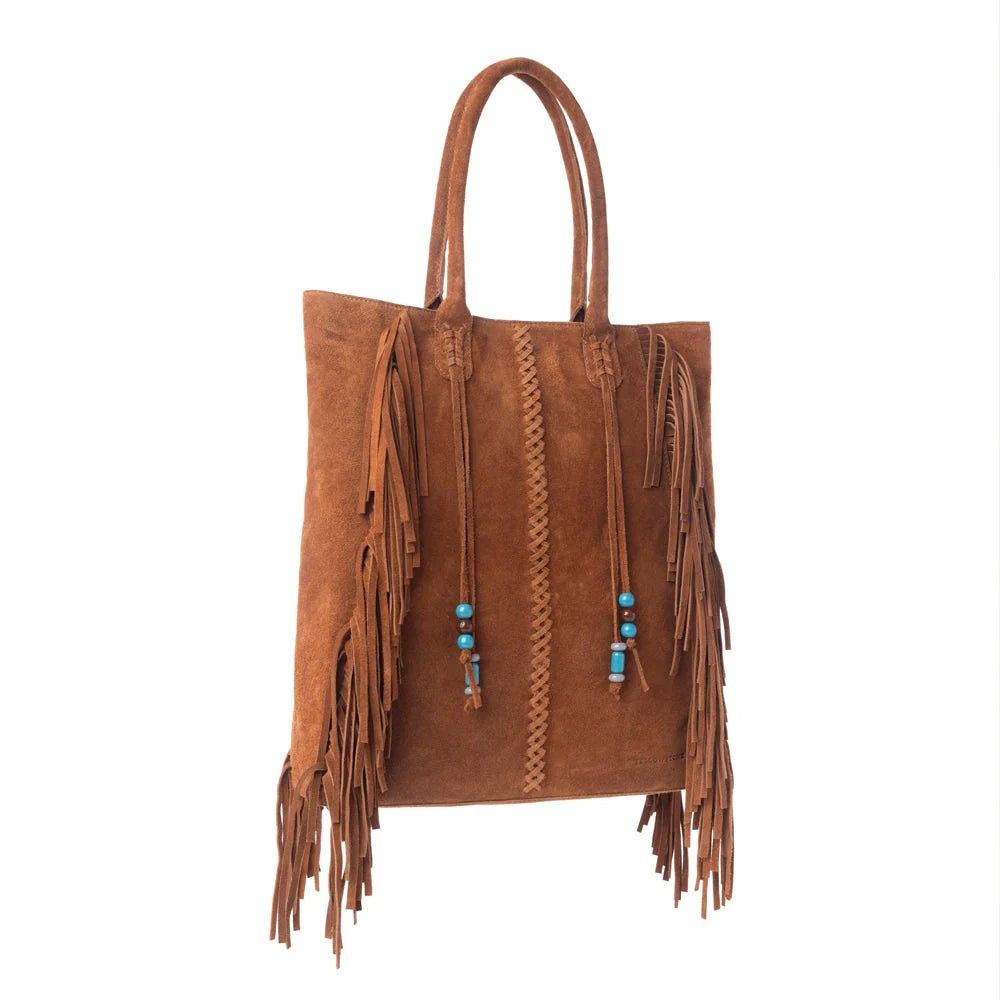 Myra Yellowstone Desert Creek Fringed Suede Leather Bag
