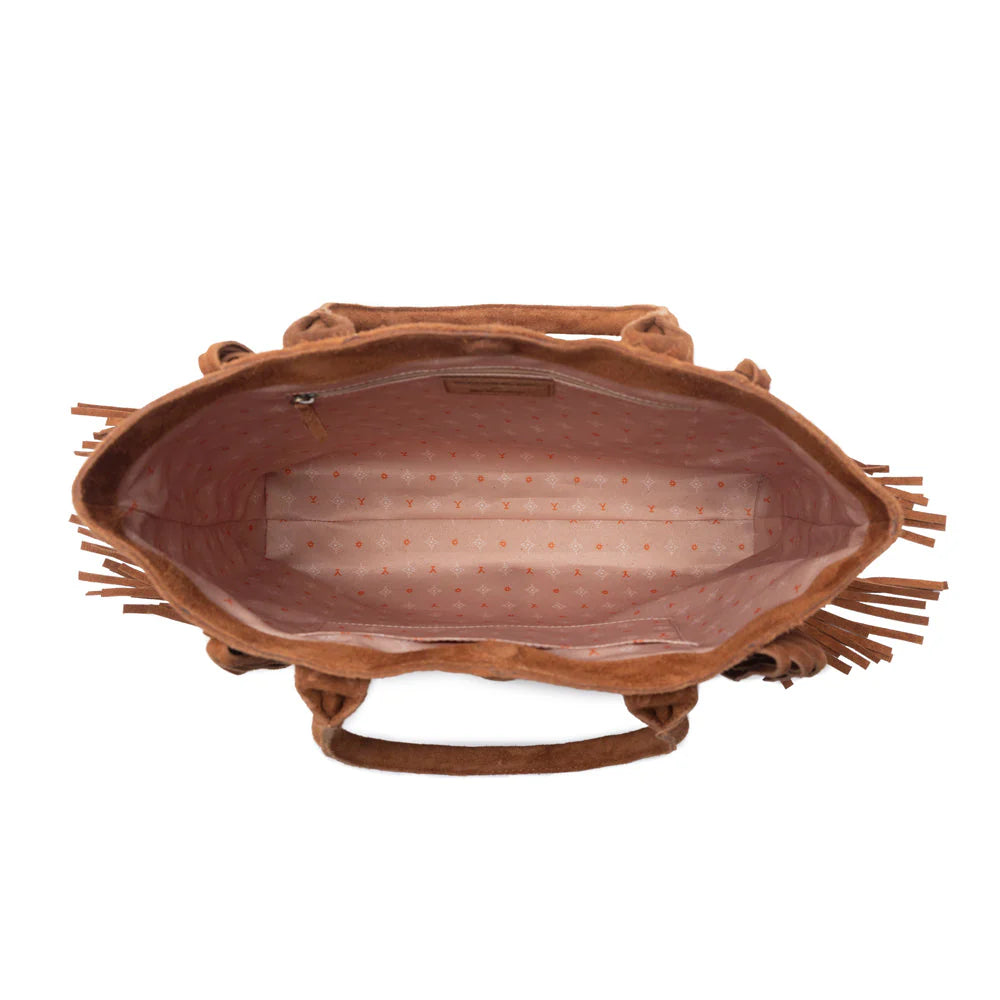 Myra Yellowstone Desert Creek Fringed Suede Leather Bag