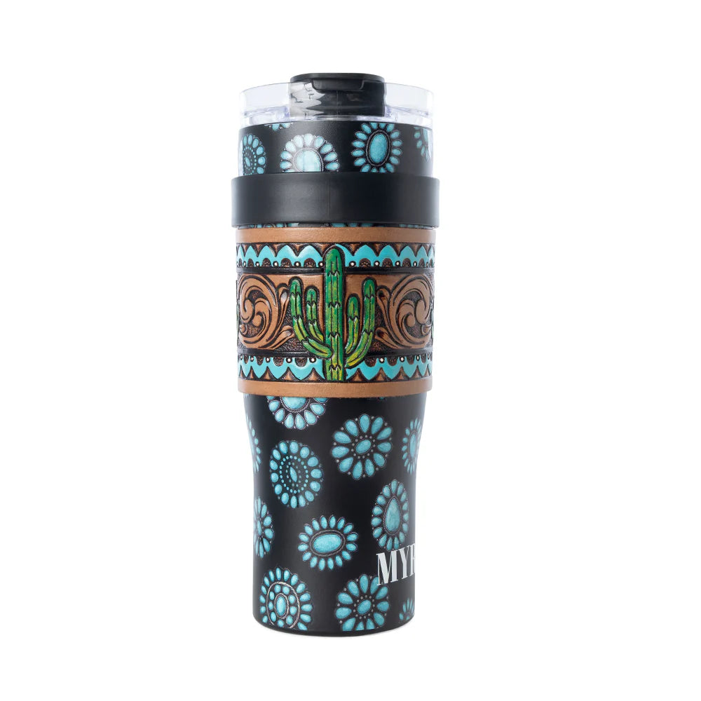 Tumbler with cactus and tribal pattern on a white background