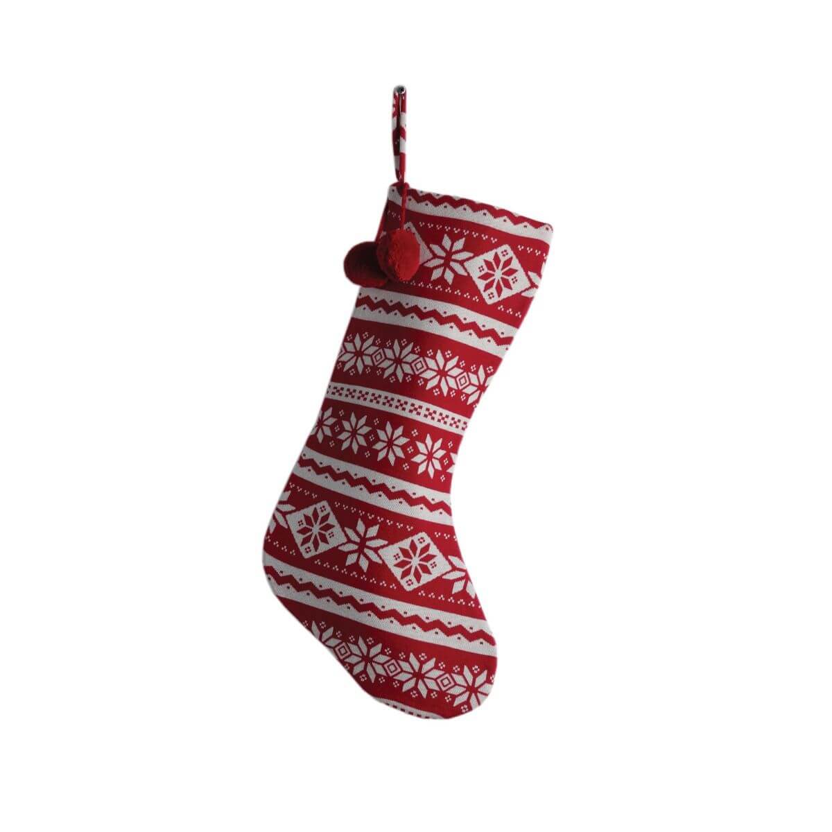 Crimson Christmas Stocking. A red and white Christmas stocking with a snowflake pattern.