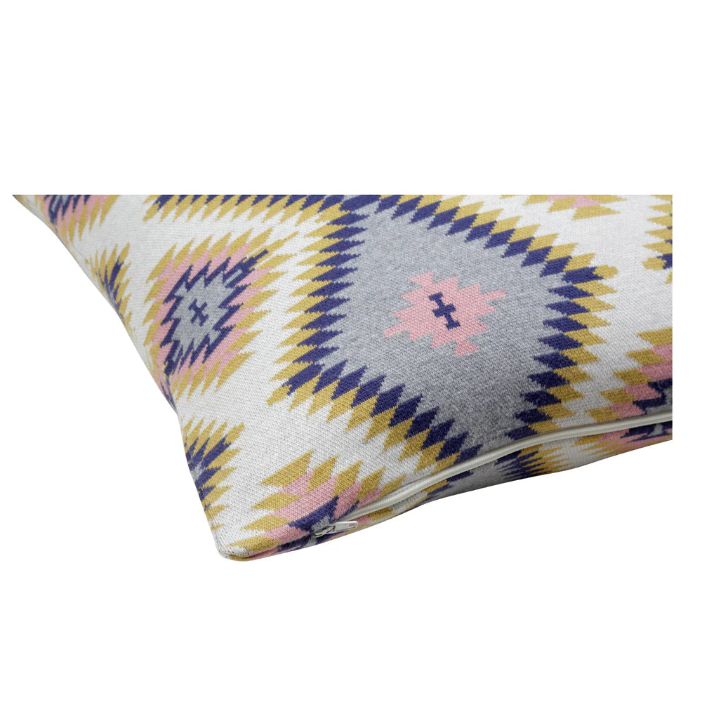 Minimal Aztec Cushion Cover. Decorative pillow with geometric pattern on a white background