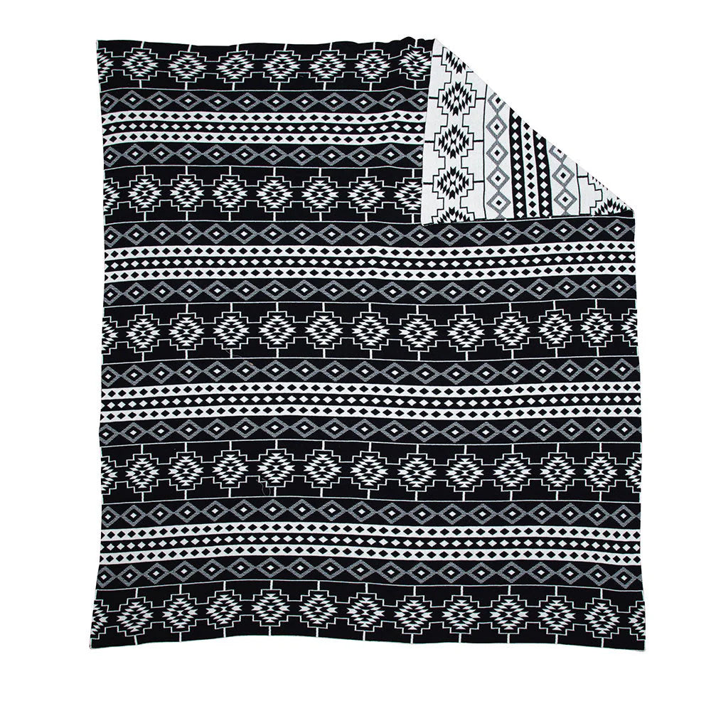 Azteca Ridge Throw. A black and white geometric patterned throw blanket.