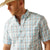 Ariat Men's Pro Series Geoffery Classic Fit S/S Western Shirt. Man wearing a plaid shirt and cowboy hat on a white background