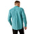 Ariat Men's Jordy Classic Fit L/S Western Shirt. Man wearing a turquoise patterned shirt and beige cowboy hat against a white background