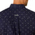 Ariat Men's Cordell Retro Fit L/S Western Shirt. Navy blue shirt with white pattern and Ariat logo on collar