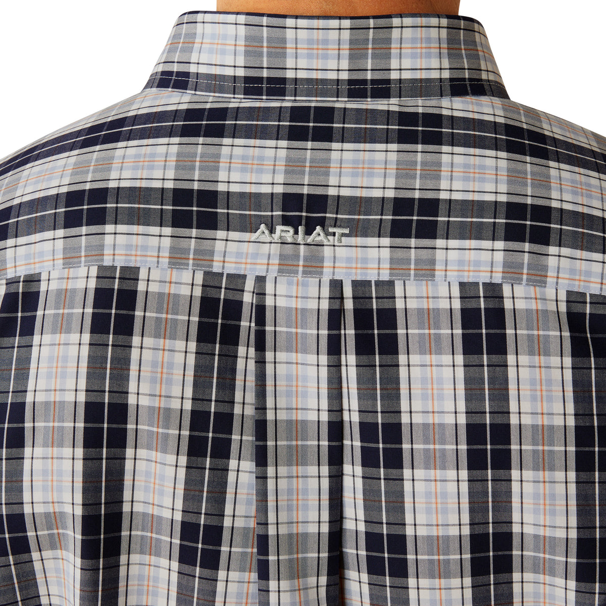 Ariat Men's Ocean Plaid Wrinkle Free L/S Western Shirt. Plaid shirt with Ariat logo on a white background