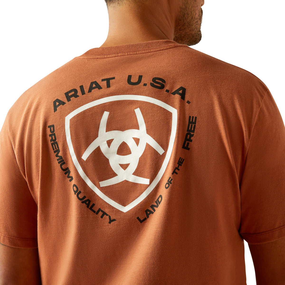 Ariat Men's Loft Simple Seal T-Shirt. Brown t-shirt with Ariat U.S.A. logo on the back