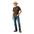 Ariat Men's Cowboy Cocky T-Shirt. Man wearing a brown t-shirt with text, blue jeans, and a cowboy hat on a white background