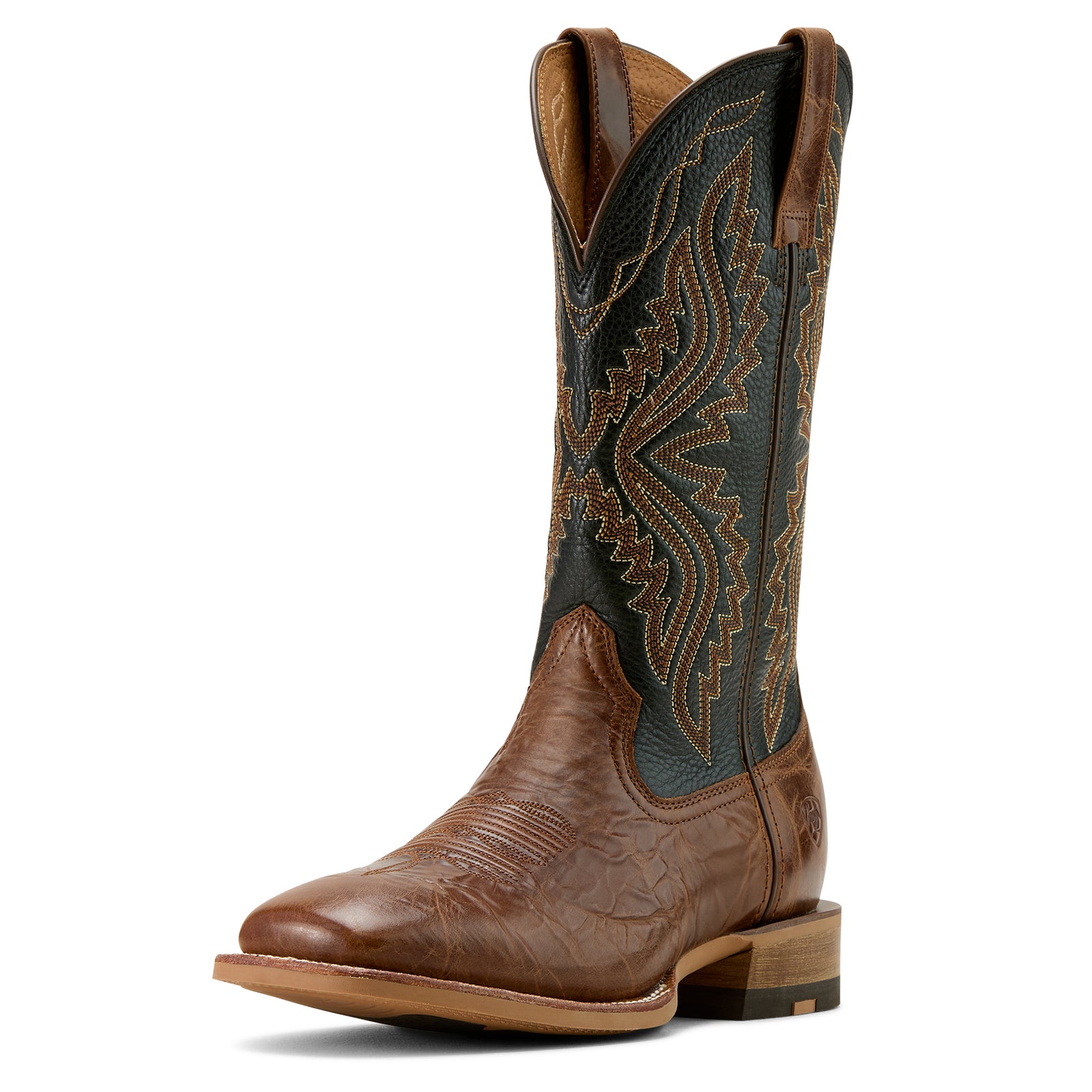Ariat Men's Baxter Western Boot featuring a brown and black color scheme with a square toe and western boot design.