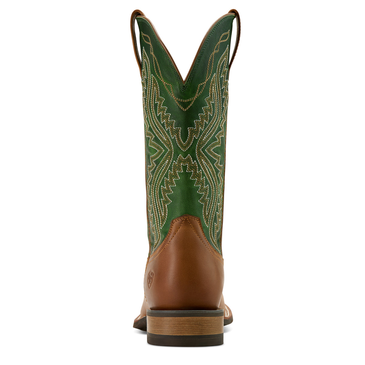 Ariat Men's Baxter Western Boot. Green and brown cowboy boot on a white background
