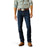 Ariat Men's M8 Modern Shawn Straight Leg Jean. Person wearing blue jeans, a plaid shirt, and brown boots on a white background