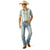 Ariat Men's M7 Tustin Slim Fit Straight Leg Jean. Man wearing a striped shirt, jeans, and cowboy hat on a white background