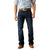 Ariat Men's M4 Otis Boot Cut Jean. Person wearing blue jeans and a plaid shirt on a white background