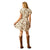 Ariat Women's Stellar Dress. Woman wearing a patterned dress and straw hat on a white background