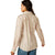 Ariat Women's Alyssa Snap L/S Western Shirt. Woman wearing a patterned shirt and jeans on a white background