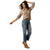 Ariat Women's Homestyle Button Up L/S Western Shirt. Woman wearing a patterned blouse and jeans on a white background