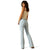 Ariat Women's June Perfect Rise Flare Jean. Light blue jeans worn by a person on a white background