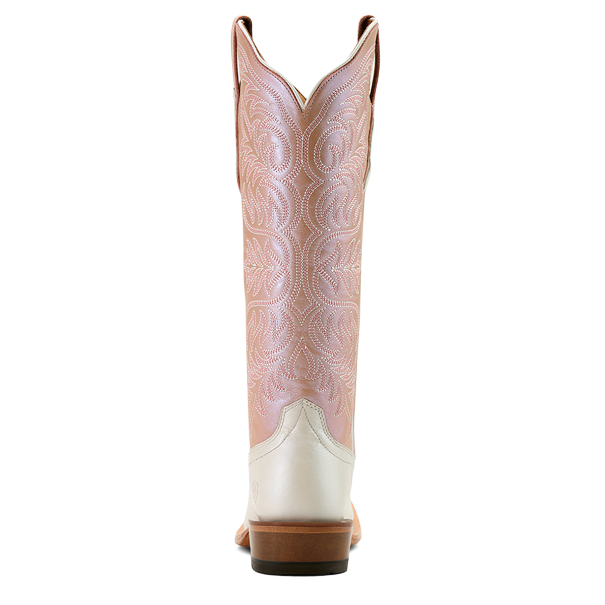 Ariat Women's Futurity Blanche Western Boot. Pink and white cowboy boot on a white background