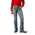 Ariat Women's Cecilia High Rise Boot Cut Jean. Person wearing blue jeans and a red shirt on a white background