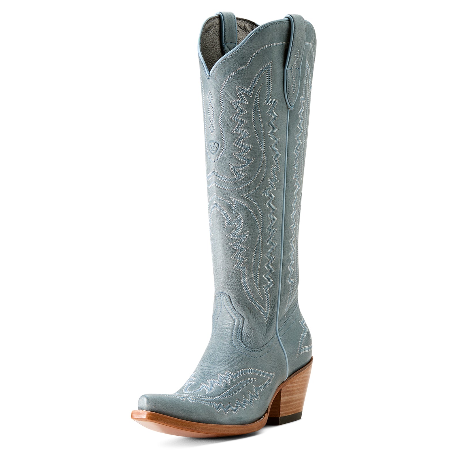 Ariat Women's Casanova X Toe Western Boot. Light blue cowboy boot with brown sole on a white background