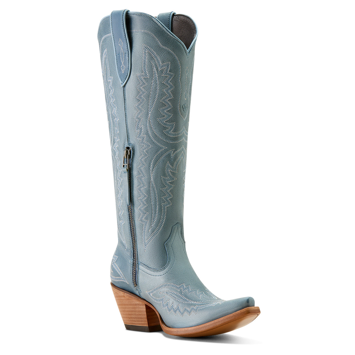 Ariat Women's Casanova X Toe Western Boot. Light blue cowboy boot with brown sole on a white background