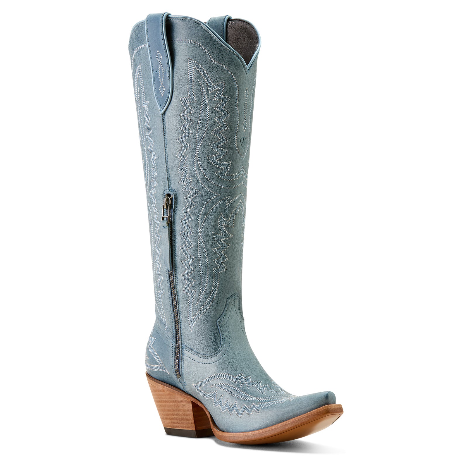 Ariat Women's Casanova X Toe Western Boot. Light blue cowboy boot with brown sole on a white background
