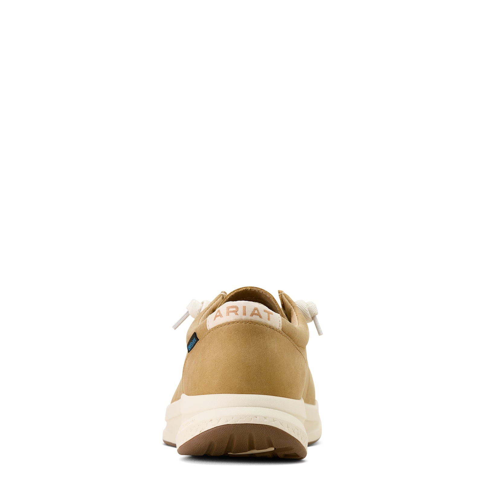 Tan shoe with 'Ariat' branding on a white background