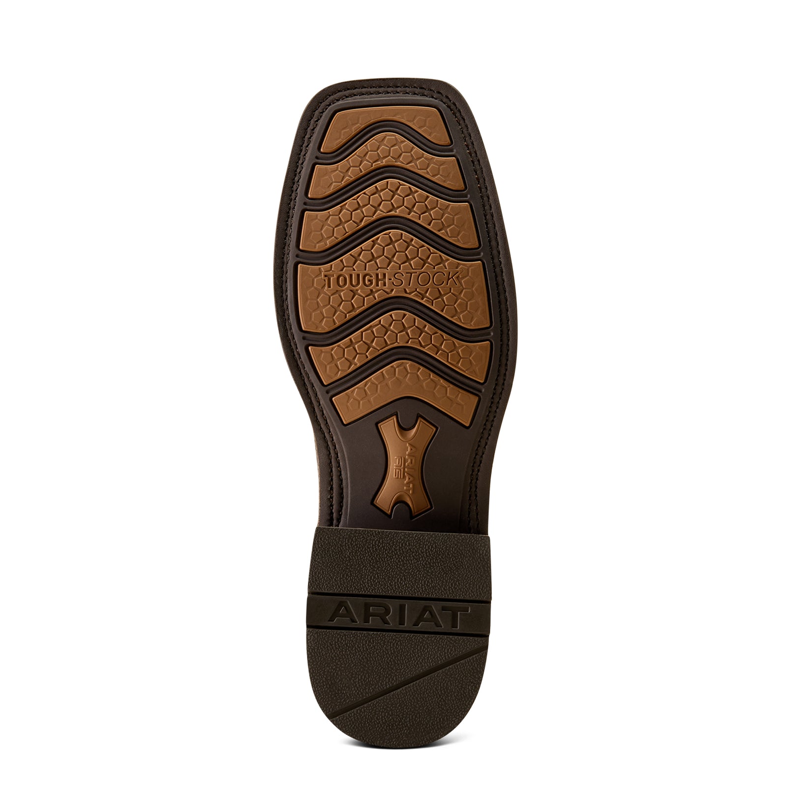Brown leather shoe sole with Ariat branding on a white background