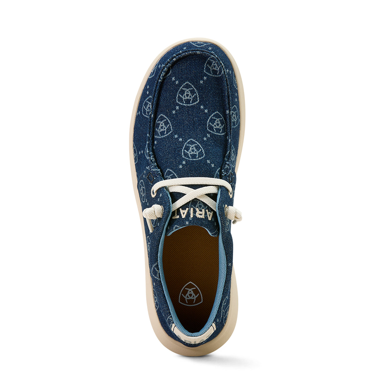 Blue shoe with white laces on a white background