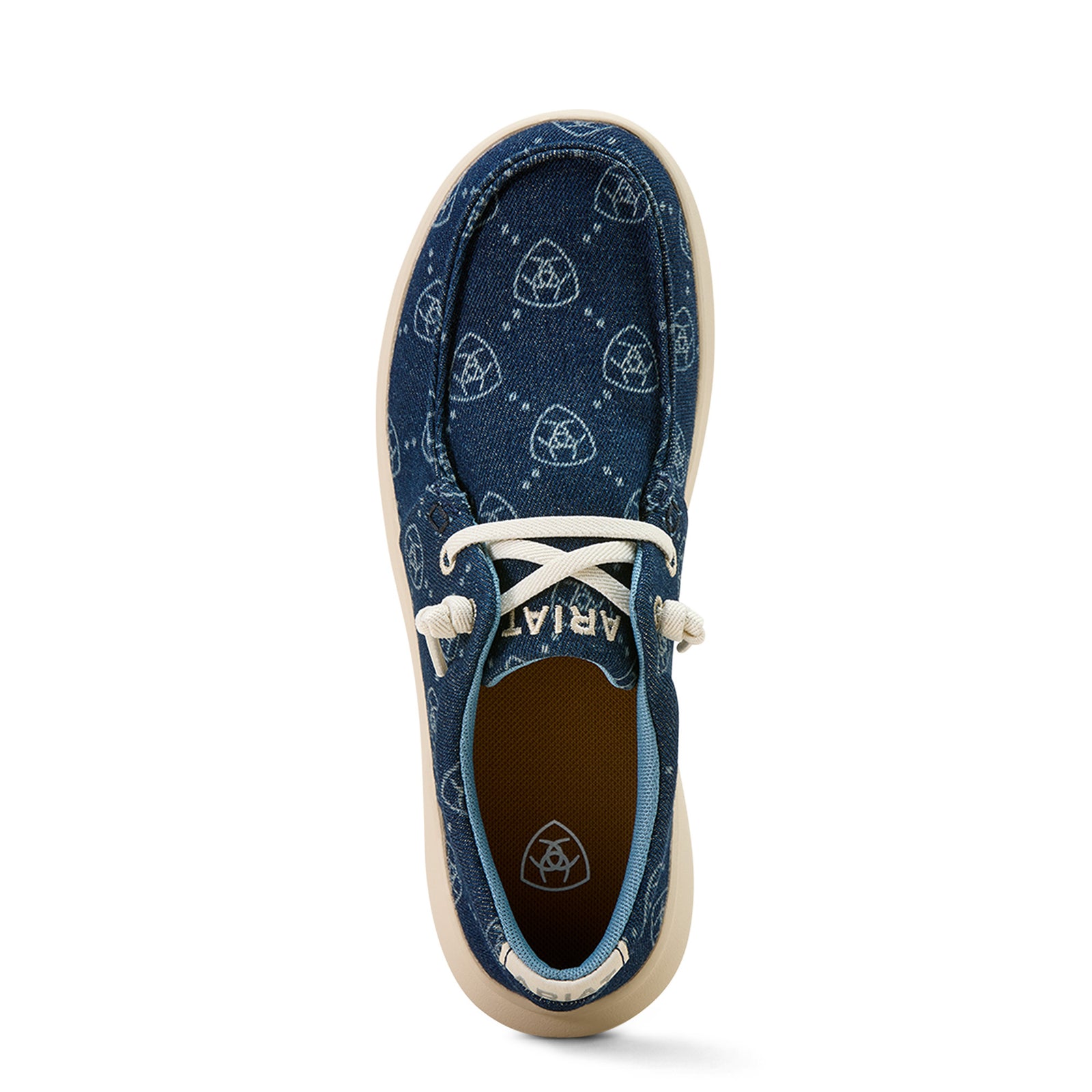 Blue shoe with white laces on a white background