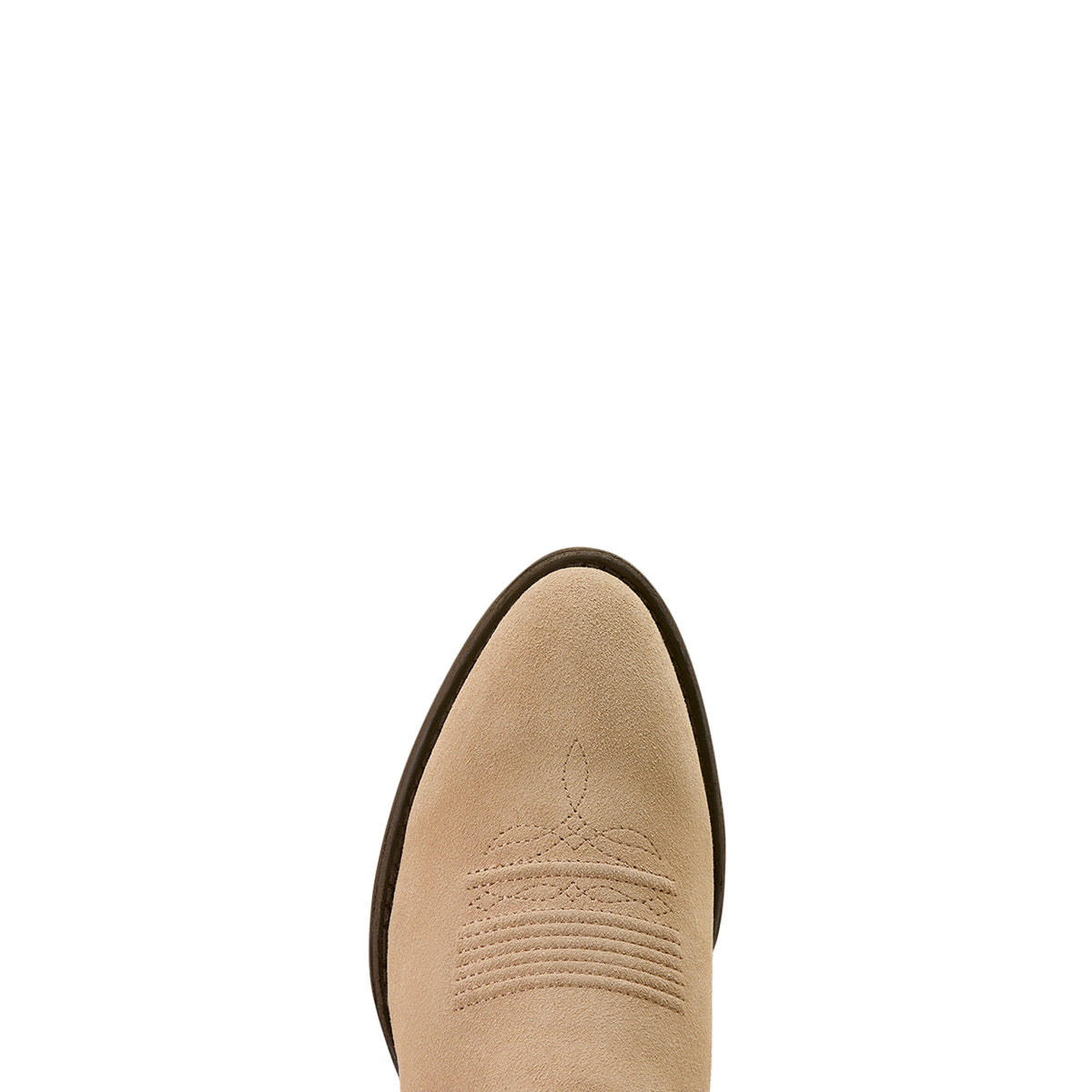 Tan cowboy boot with brown sole on a white background