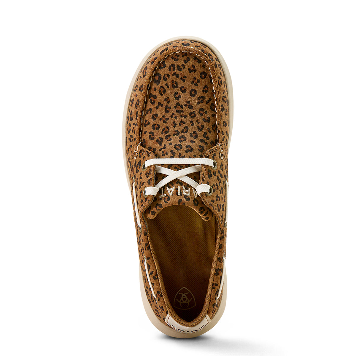 Leopard print boat shoe on a white background
