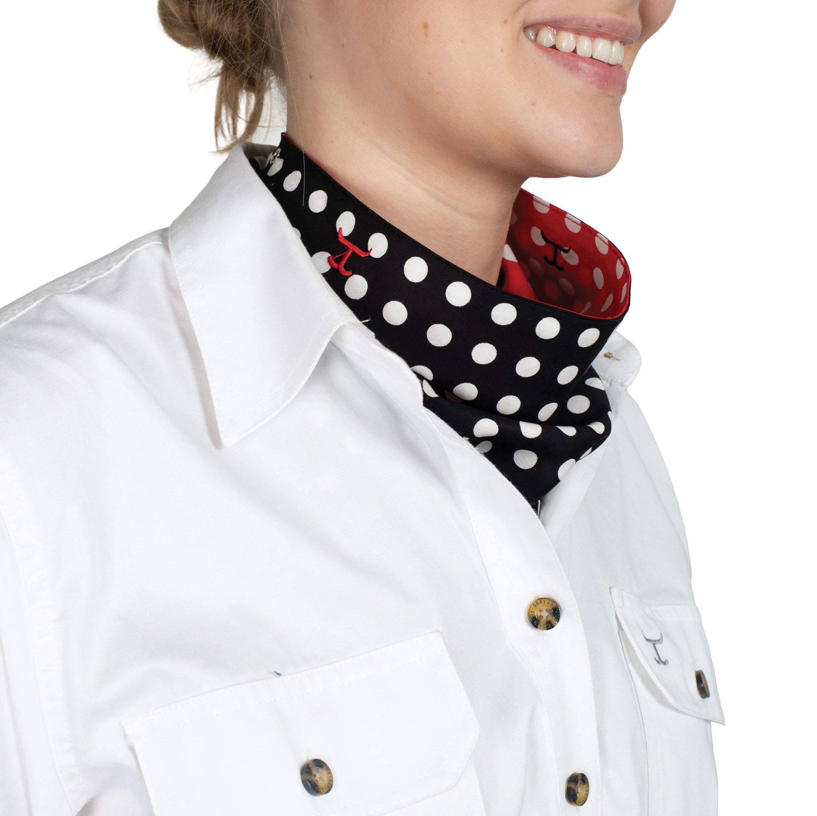 Just Country Carlee Double Sided Scarf. Two triangle-shaped bandanas with polka dot pattern on a white background