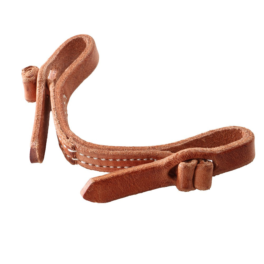 Brown leather strap with a buckle on a white background