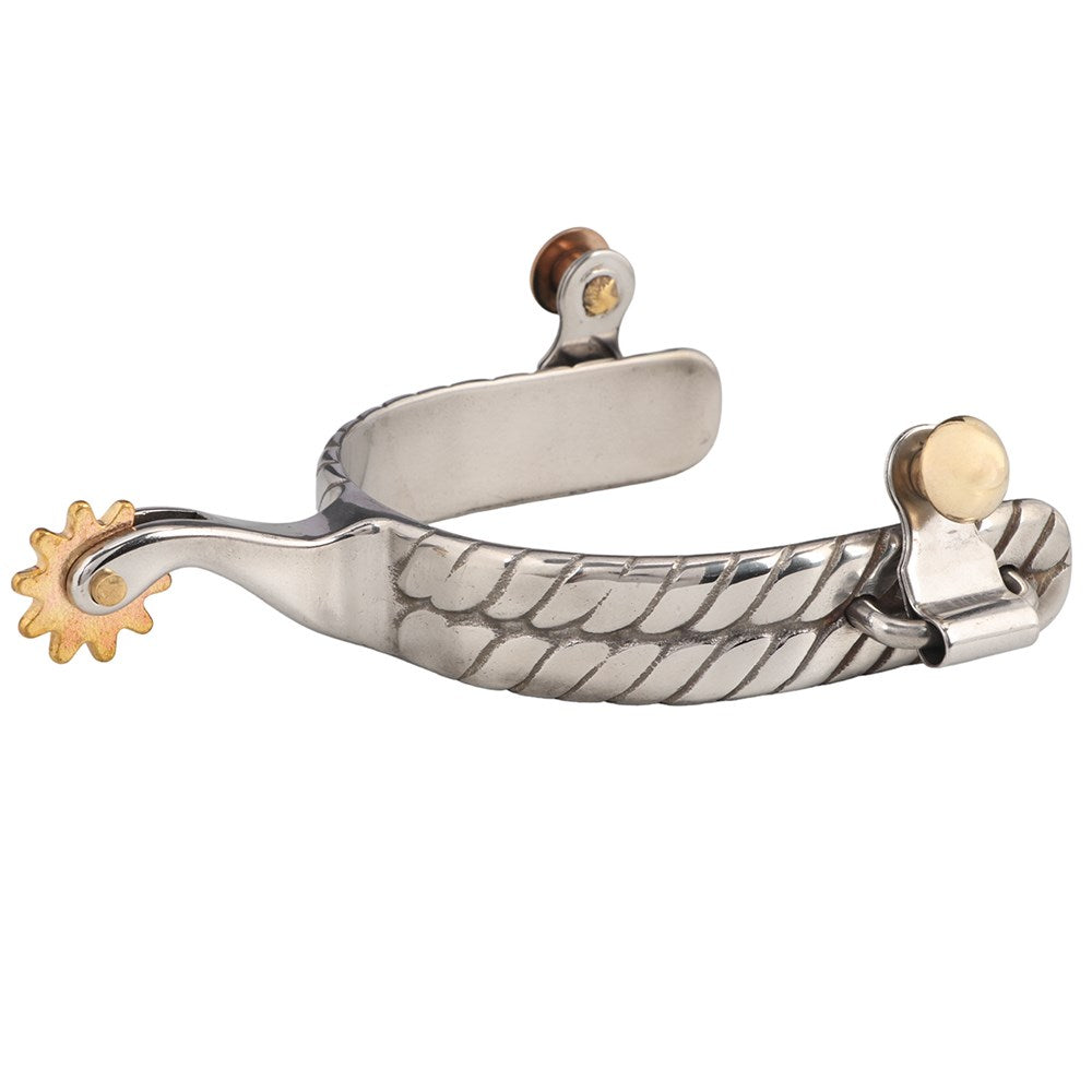 Double Twisted Band Spurs. Silver spur with gold accents on a white background