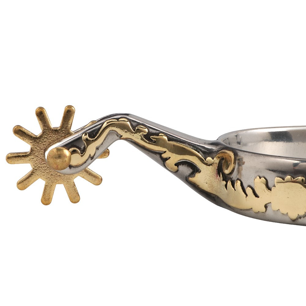 Pro Cutter Show Spurs. Silver and gold spur on a white background