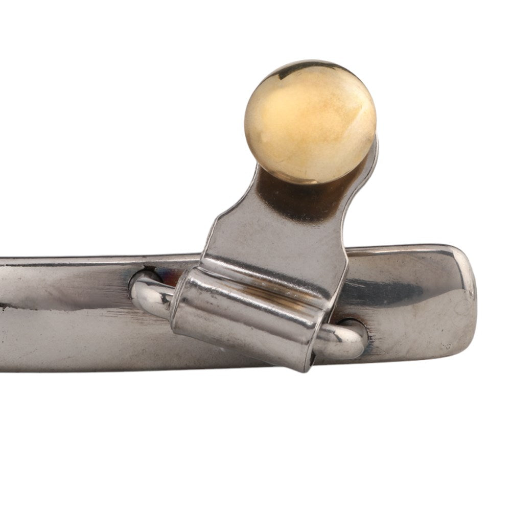 Ladies Lightweight Roping Spurs. Metallic object with a gold ball on a white background