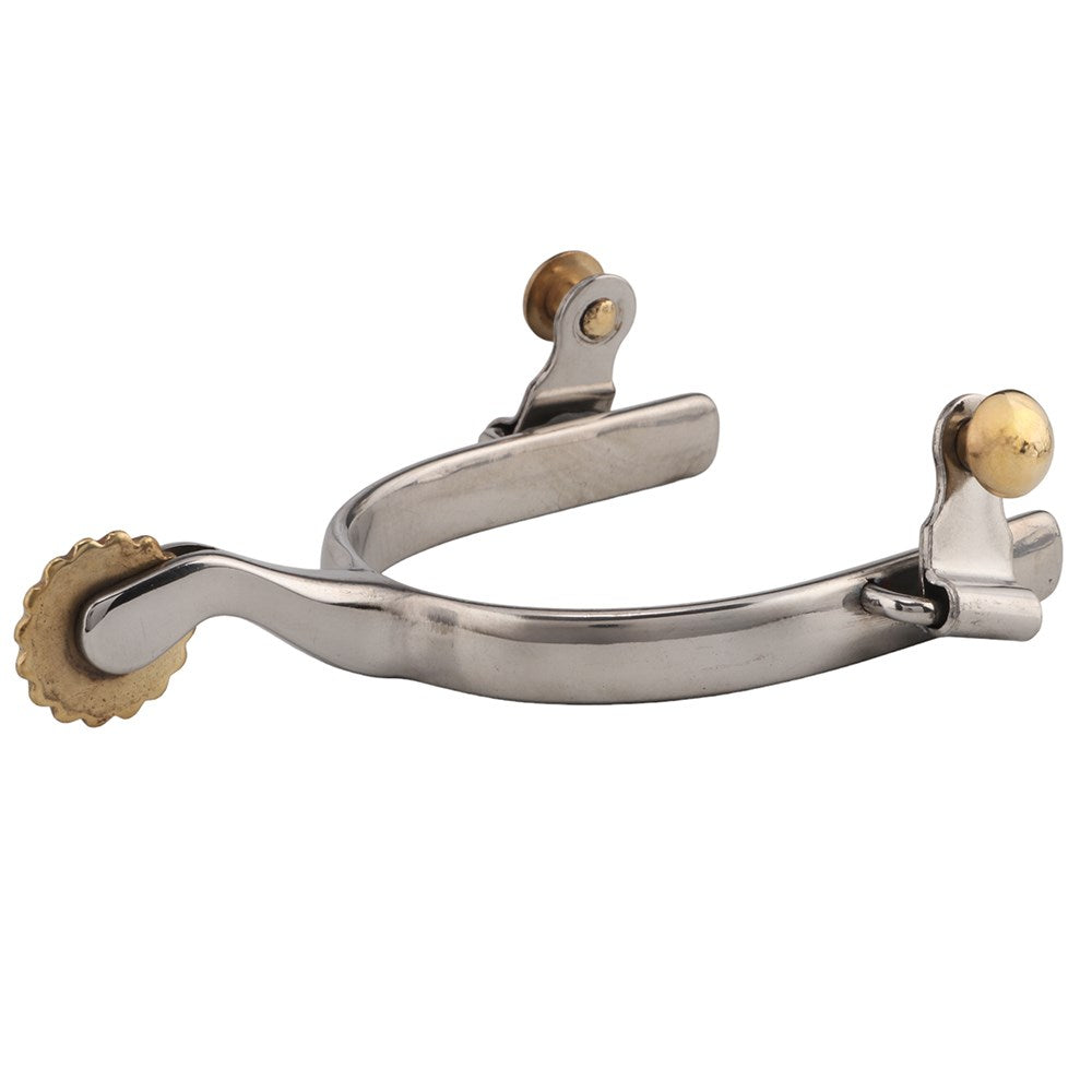 Men's Lightweight Roping Spurs. A silver and gold metal spur designed for riding boots.