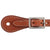 Fort Worth Western Spur Straps. Pair of brown leather straps with silver buckles on a white background
