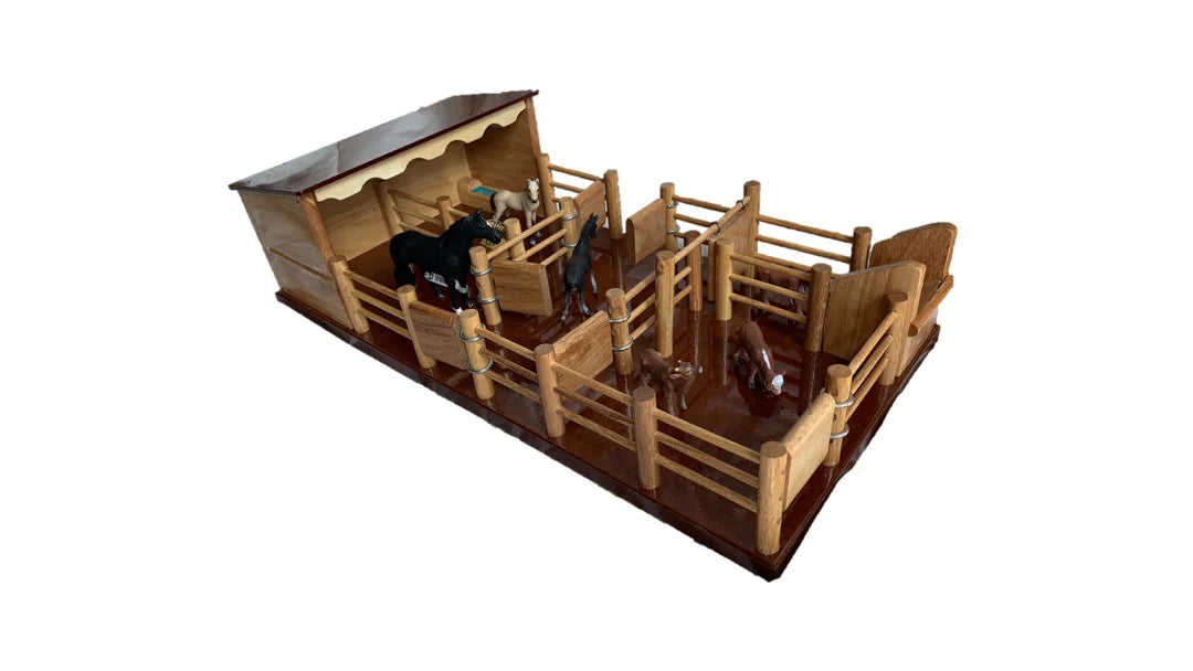 Country Toys Two Horse Wooden Stable with Yard
