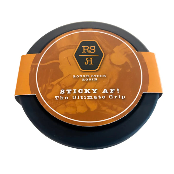 Rough Stock Rosin container with &#39;Sticky AF!&#39; text on a white background