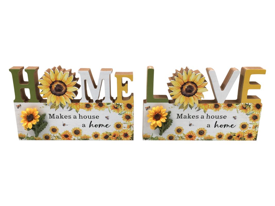 Malmar Sunflower Love Makes A House A Home Assorted*. Decorative signs with sunflowers and text on a white background