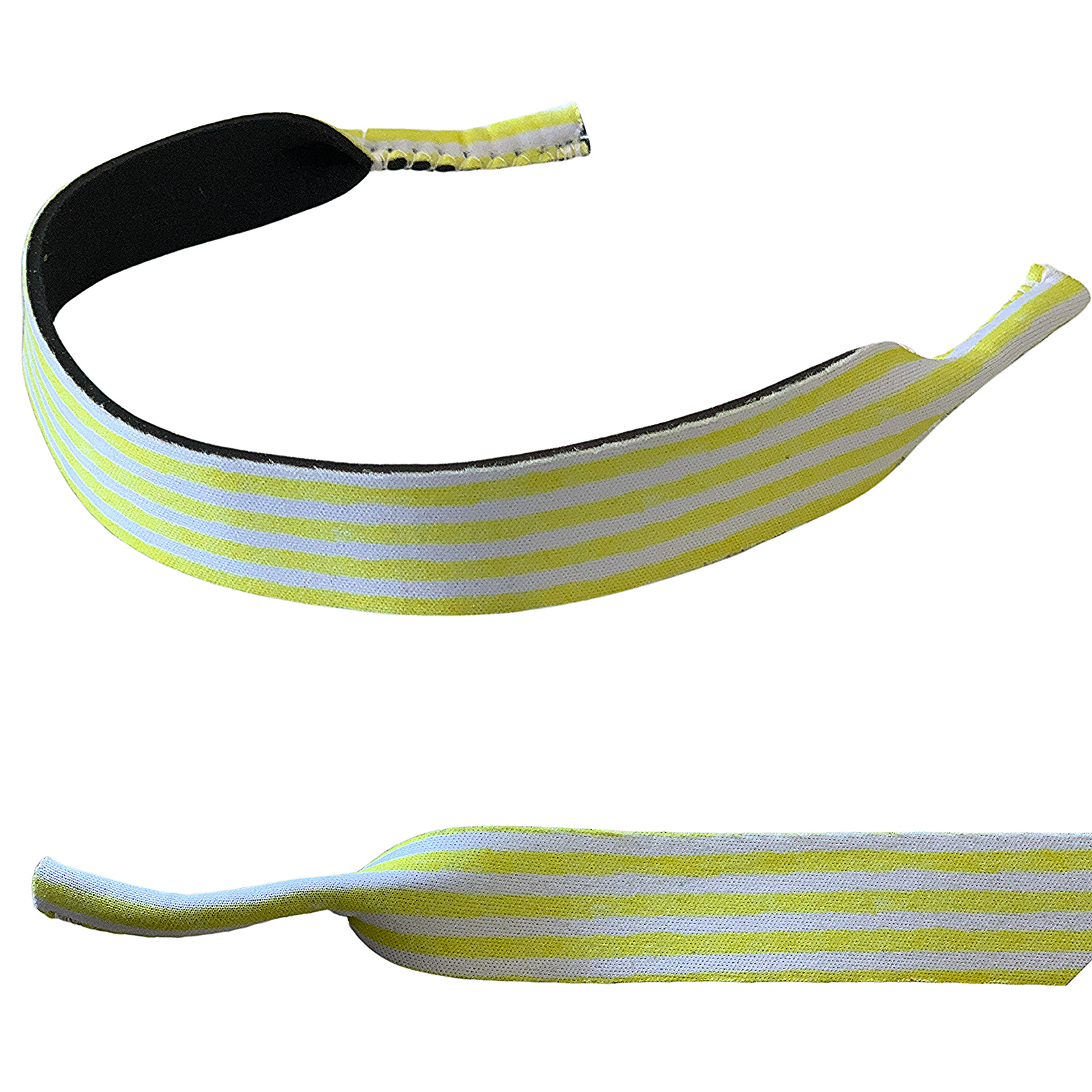 Rocky Mavericks Sun Stripes Sunglasses Strap. A yellow and white striped sunglasses strap.