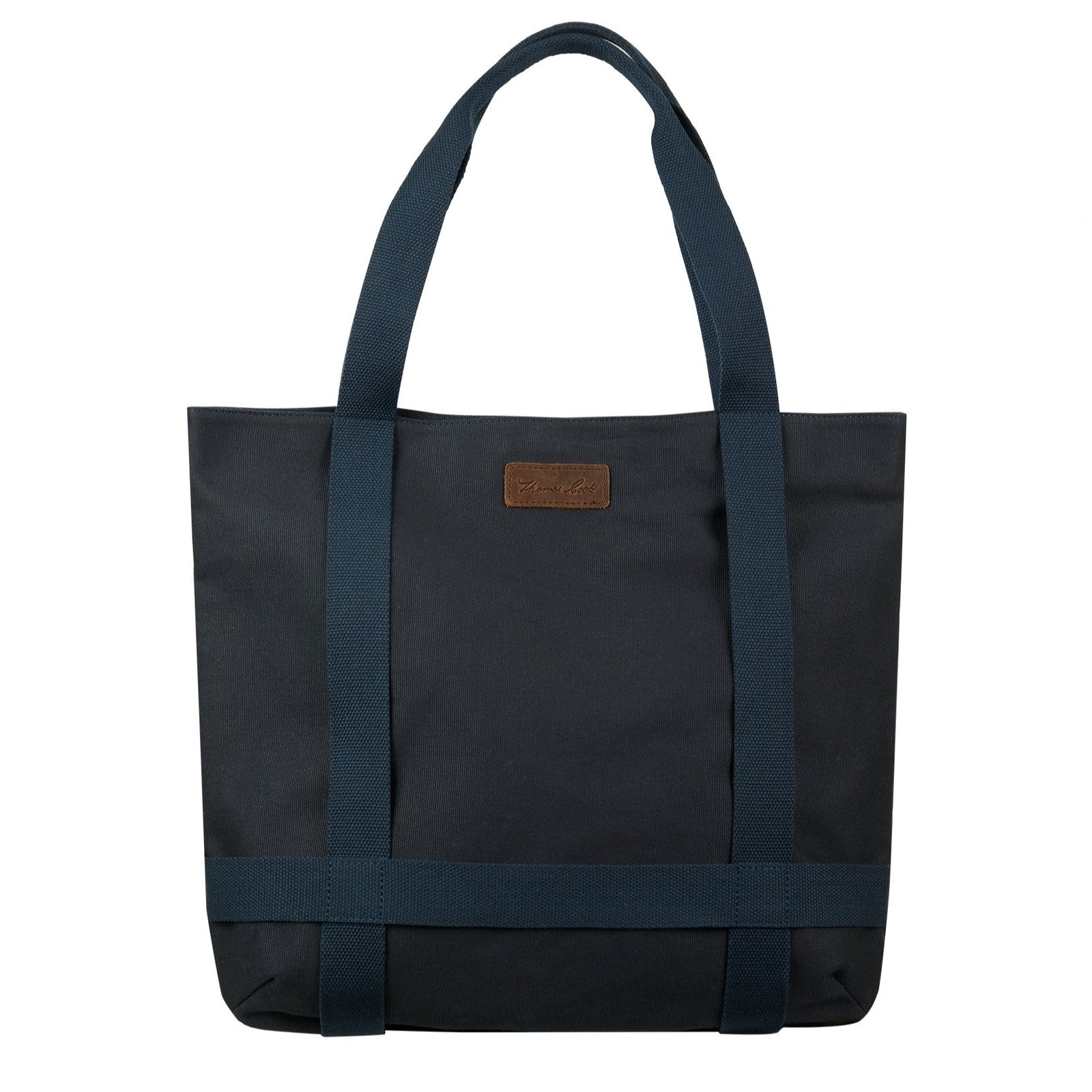 Thomas Cook Women's Hat Carry Tote BagA navy-colored Thomas Cook women's tote bag designed to carry a hat, with webbing straps and a magnetic top closure. 