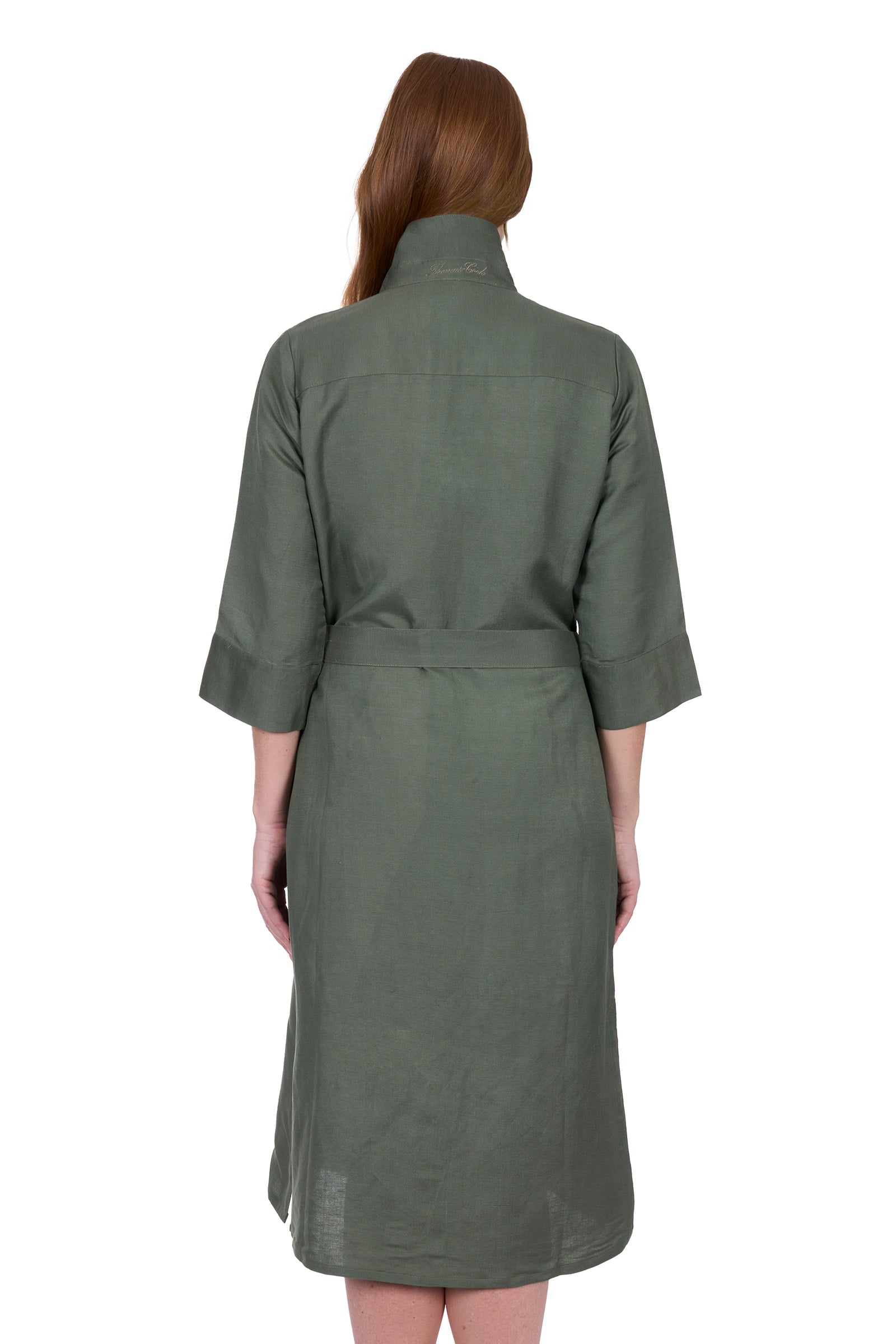 Thomas Cook Women's Sasha Shirt Dress. Green dress worn by a person on a white background