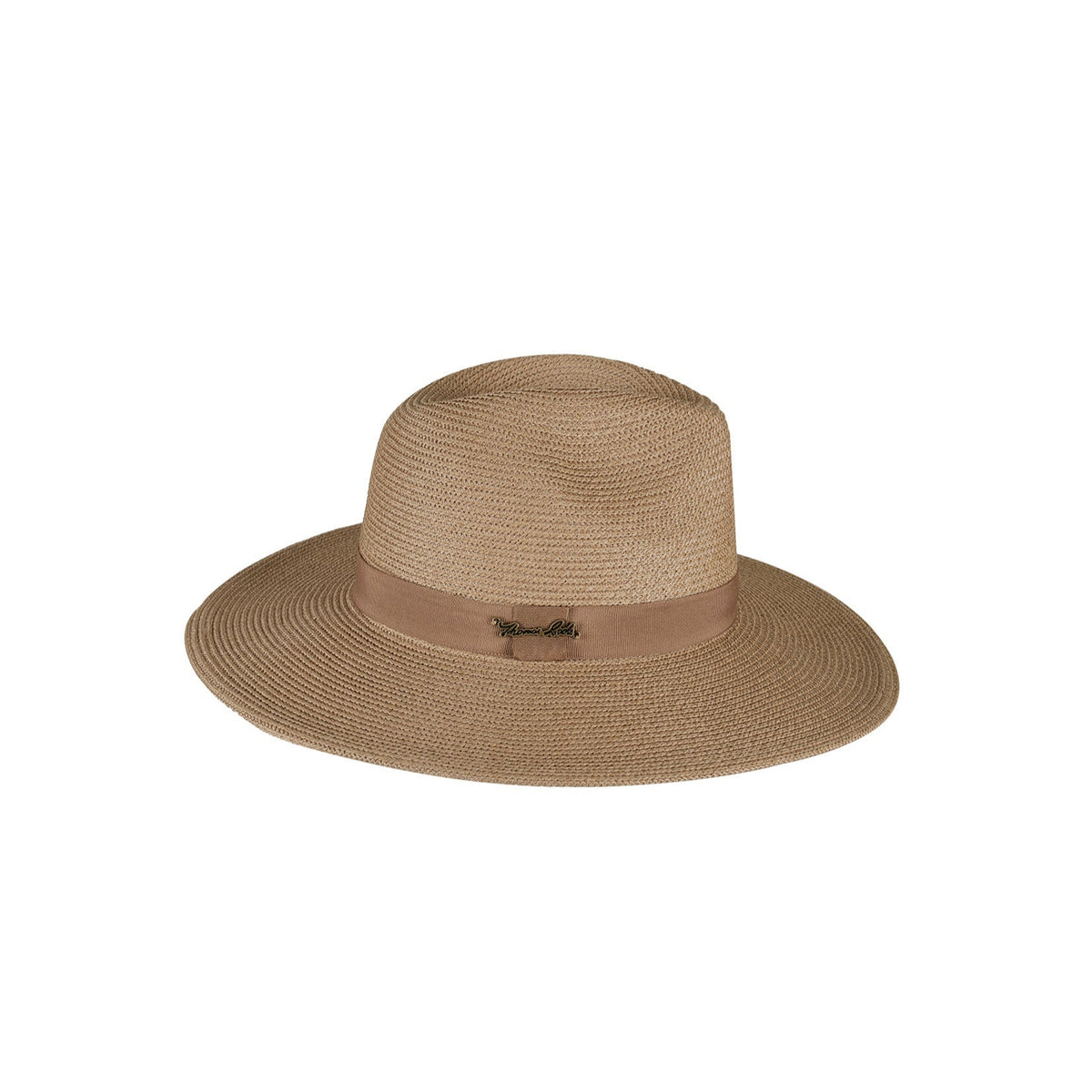 Thomas Cook Abigail Hat. Beige straw hat with a band on a white background