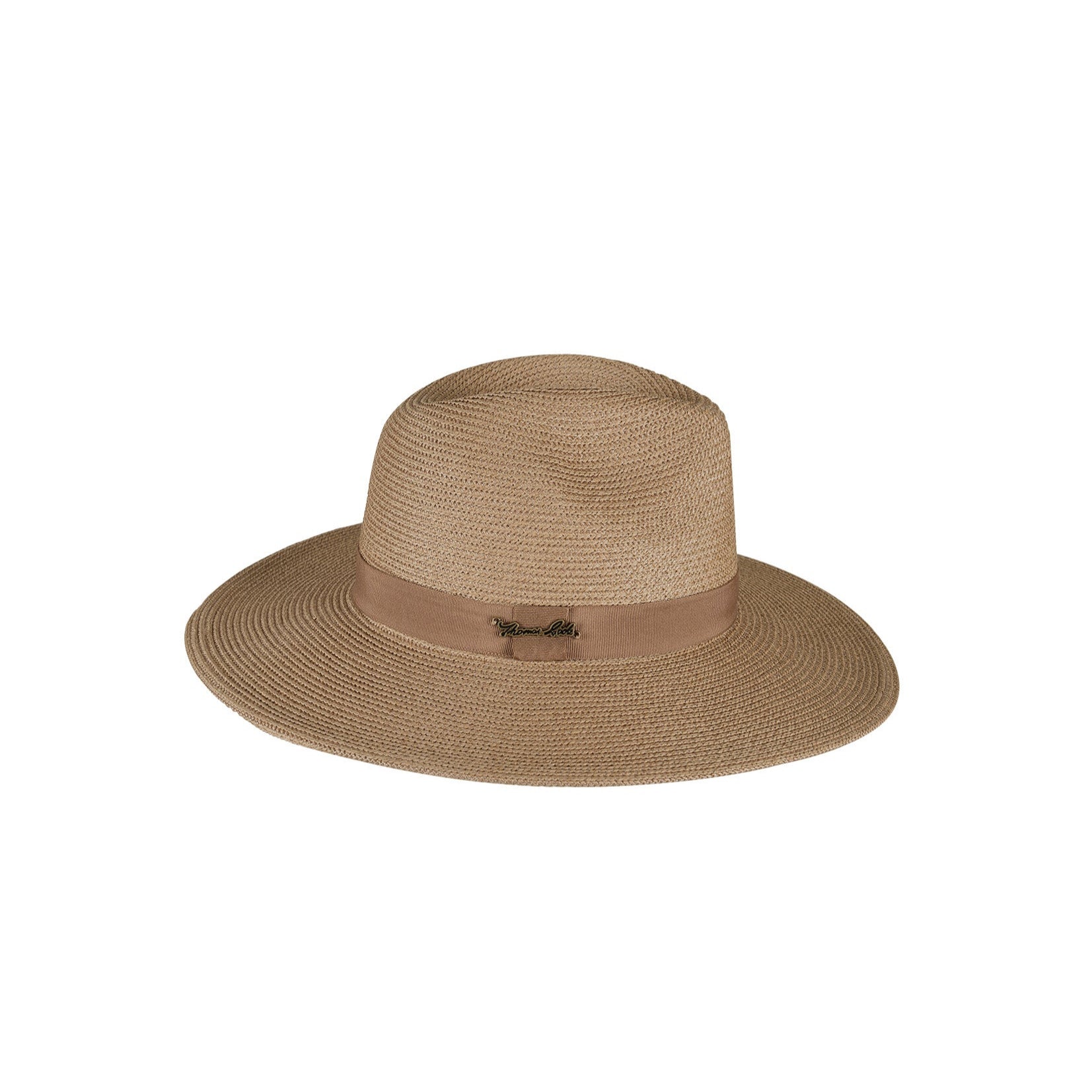 Thomas Cook Abigail Hat. Beige straw hat with a band on a white background