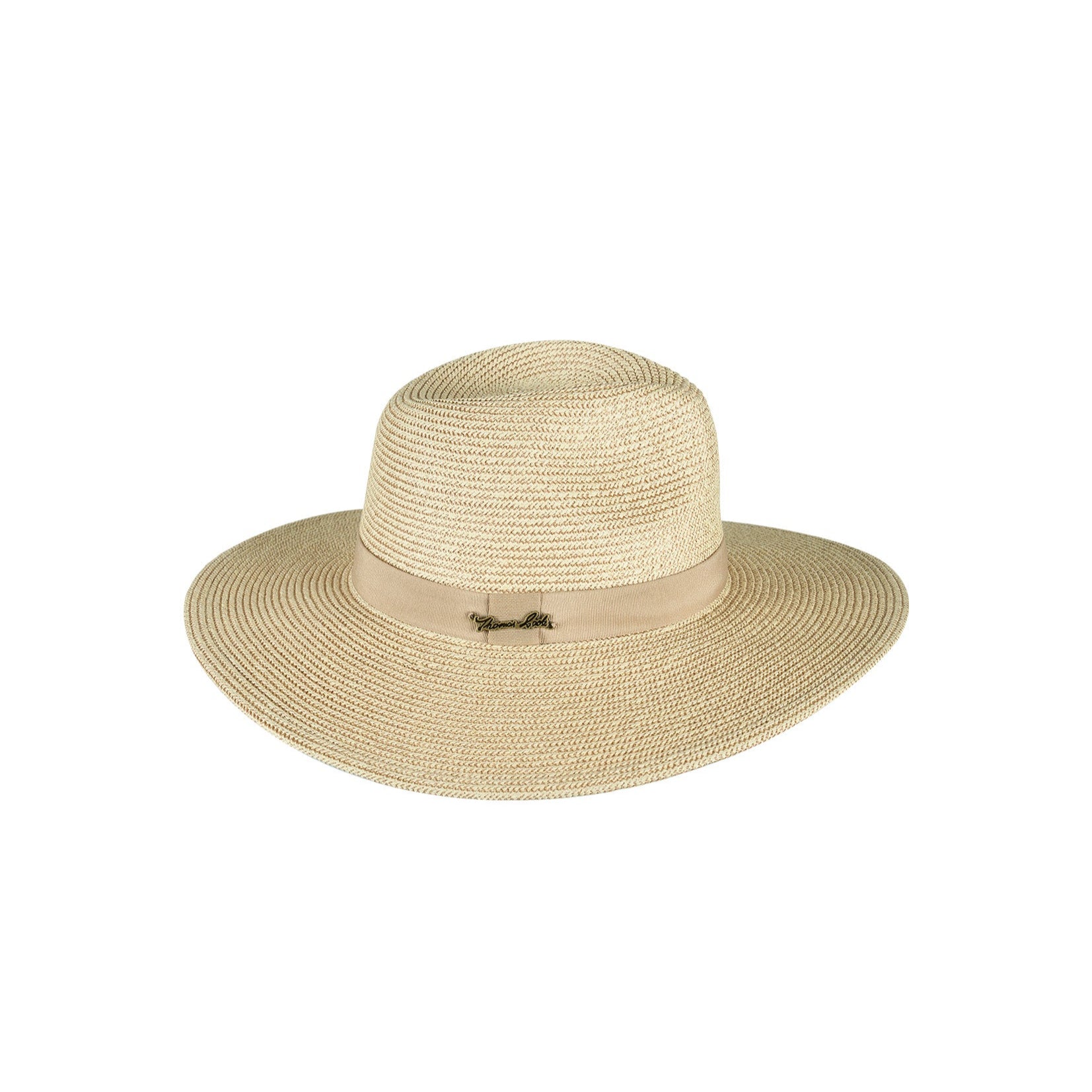 Thomas Cook Abigail Hat. Beige straw hat with a band on a white background